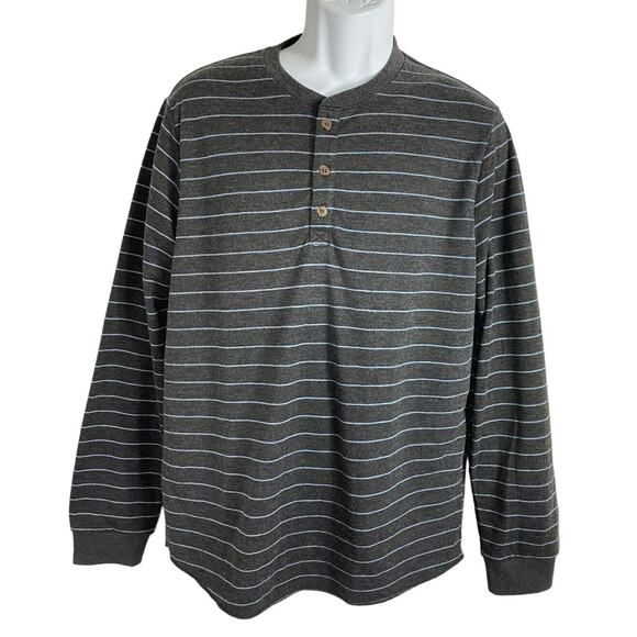 Mens Marine Layer Augusta Double Knit Henley Long Sleeve Sz M Striped Gray Shirt - Picture 1 of 5